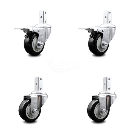 Service Caster 3.5 Inch Black Poly Swivel 3/4 Inch Square Stem Caster Total Lock Brakes, 2PK SCC-SQTTL20S3514-PPUB-BLK-34-2-S-2
